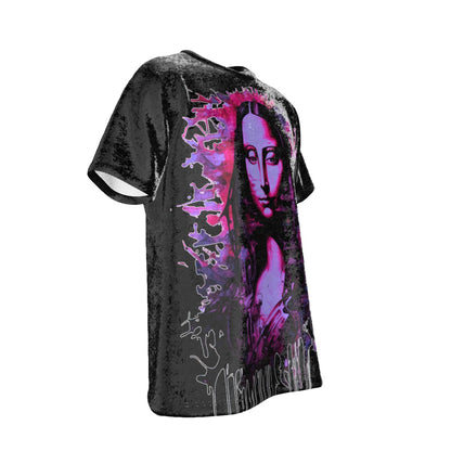 Mona Lisa Velvet T-Shirt (black and purple, front-right view)